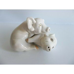 Fitz & Floyd Snuggling Pigs Salt Pepper Set Vtg